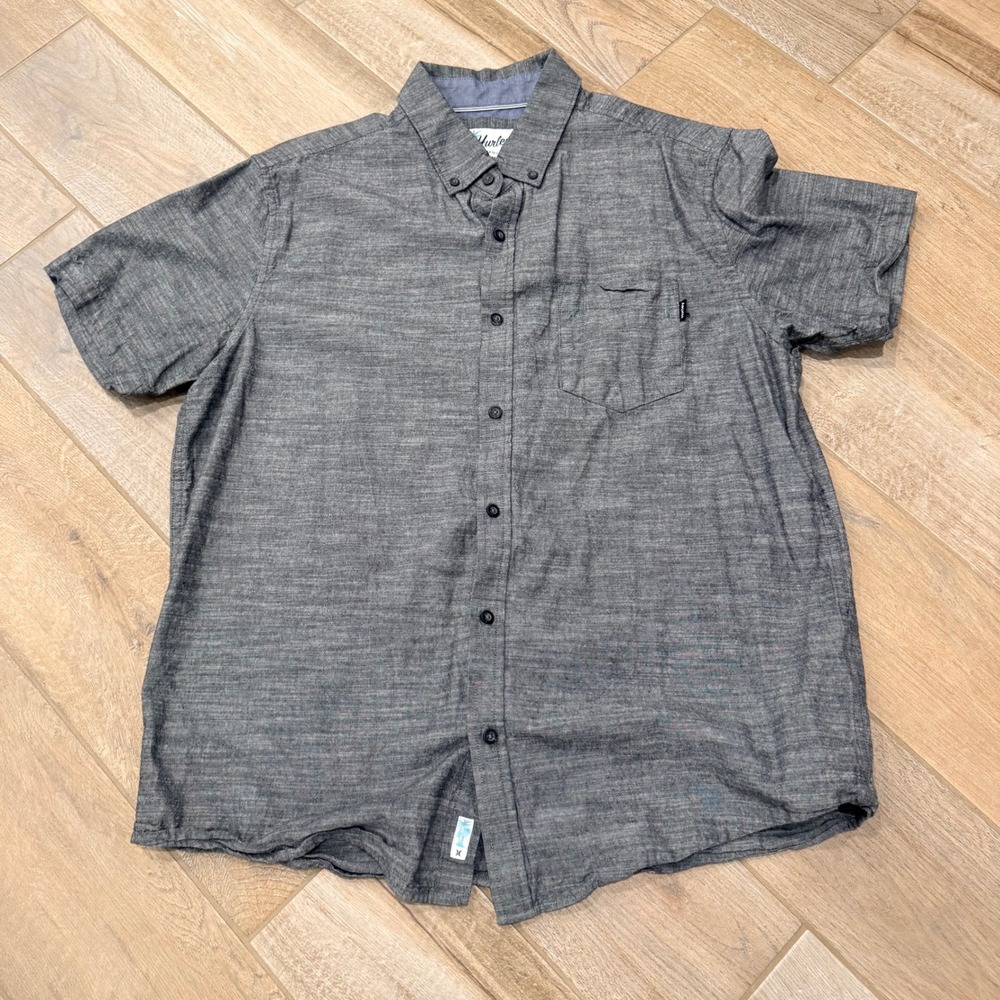 Hurley Mens Made in the Shade Short Sleeve Button Down Shirt Gray Heather Large